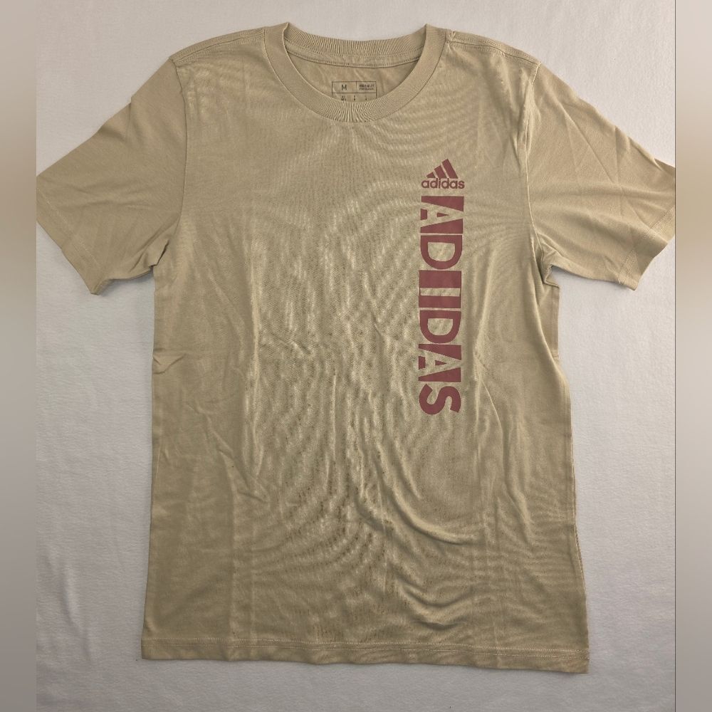 Adidas Boy's Tan Short Sleeve Tee Maroon Logo Size Medium (10-12) K-2237